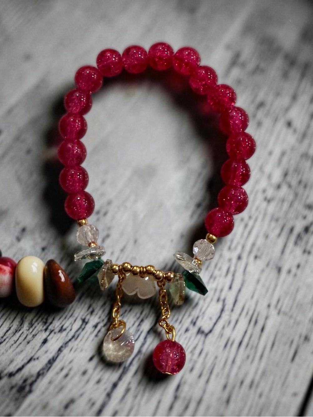 Fushia Beaded Charm Bracelet